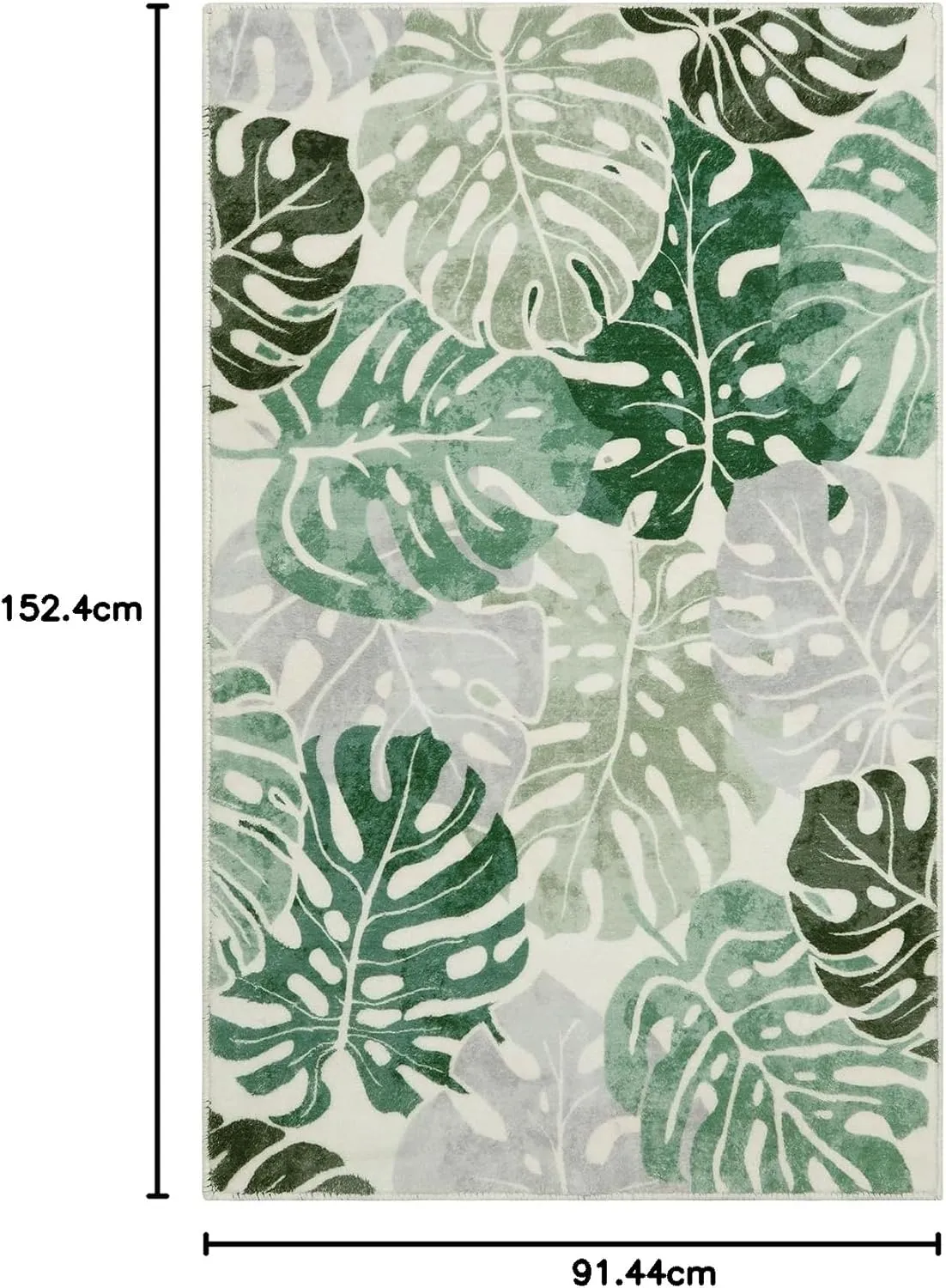 Wonnitar Monstera 3x5 Washable Rug, Sage Green Leaf Area Rugs for Bedroom, Non-Slip Living Room Entry Throw Mat, Low Pile Faux Wool Indoor Carpet for Kitchen Bathroom Office