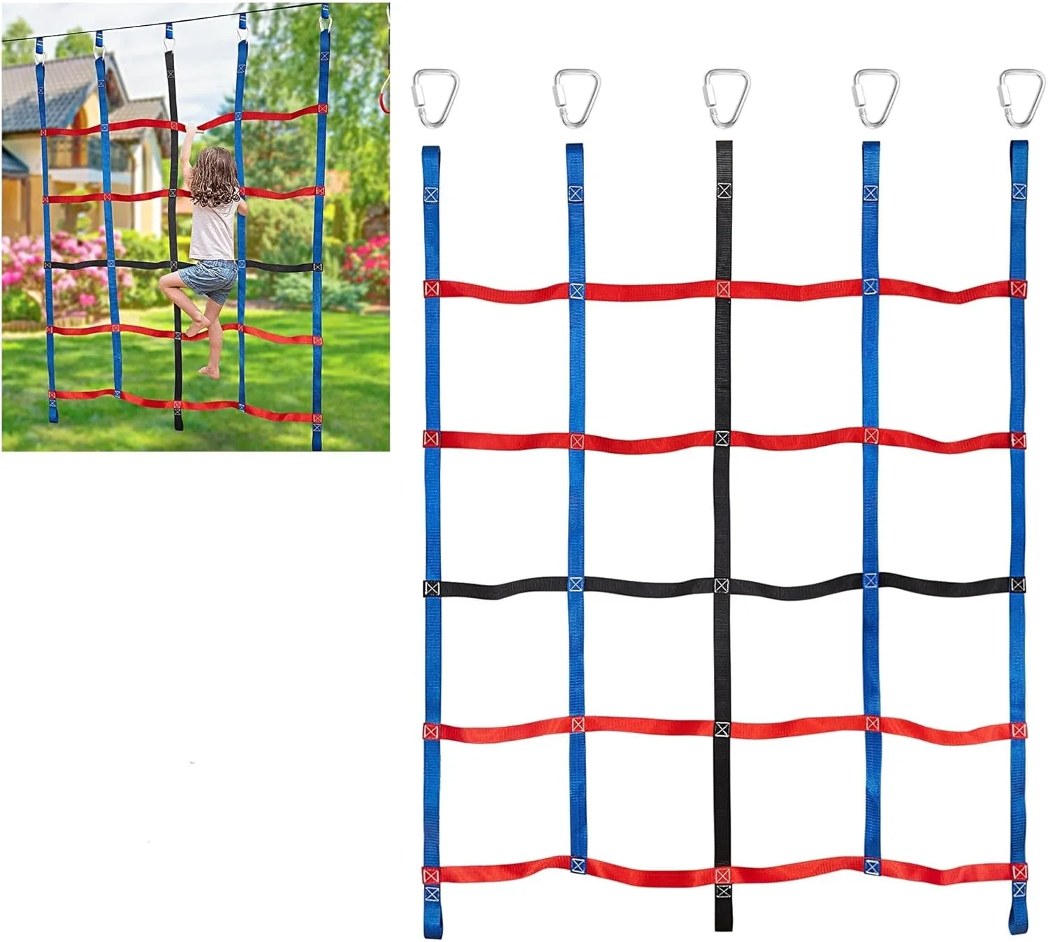 THE WHITE SHOP Climbing Cargo Net for Kids Ninja Net Climbing Swingset Polyester Rope Ladder for Jungle Gyms Playground Ribbon Net Obstacle Course Training Climbing Net for Outdoor Treehouse