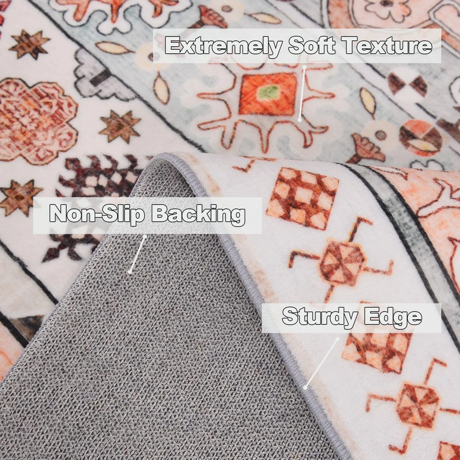 Heifgott Area Rug 200x300cm Carpet Anti-Slip Backing Rug Washable Rug Area Rug Stain Resistant Rugs for Living Room, Foldable Machine Washable Area Rug (Orange Jacinth)