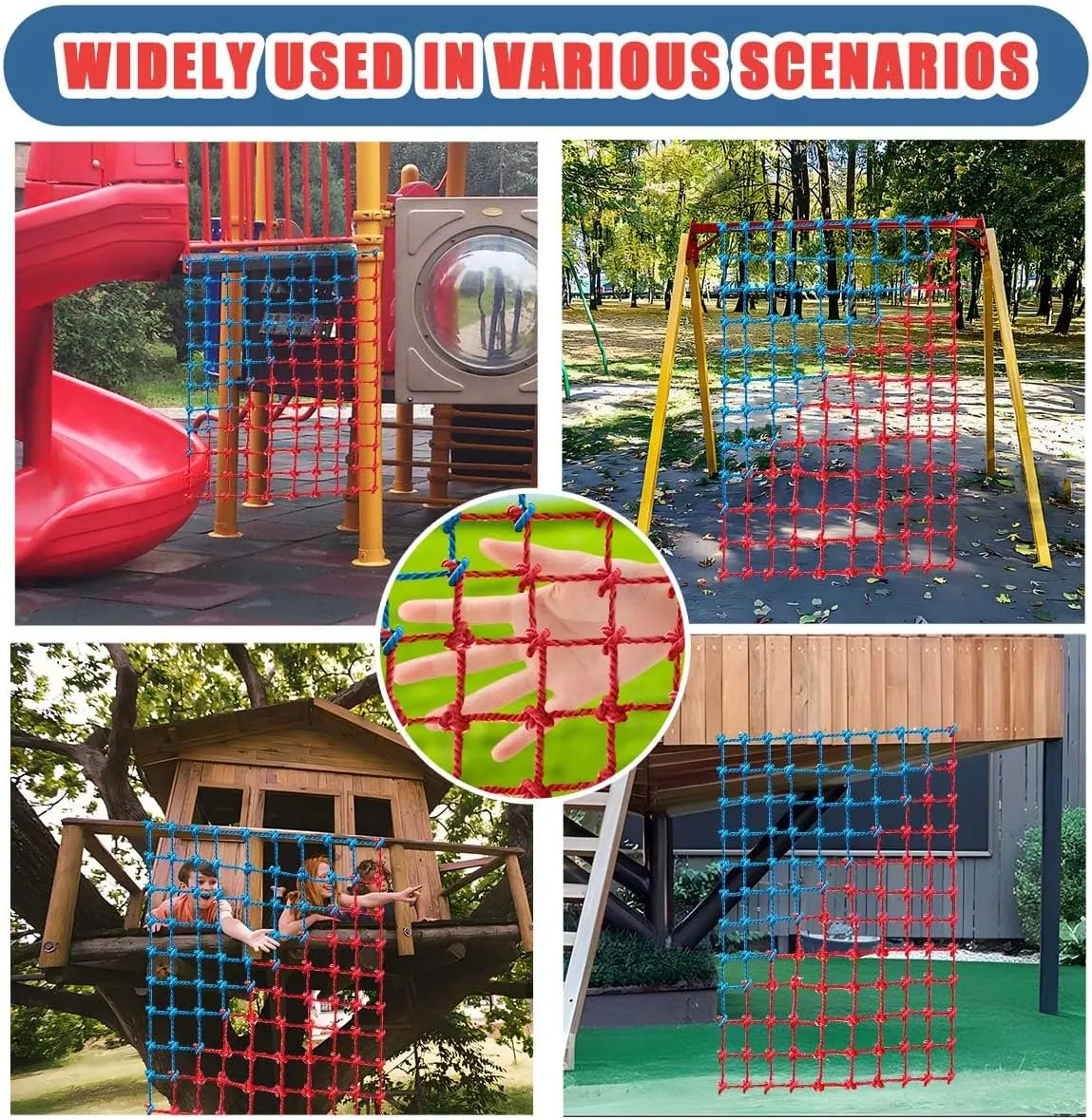 JumpTrzz Climbing Cargo Net, Polyester Playground Climbing Net, Heavy Duty Large Military Climbing Net for Kids Outdoor, Kids Safety Protection Net, Rope Ladder, Jungle Gyms, Swingset, Treehouse