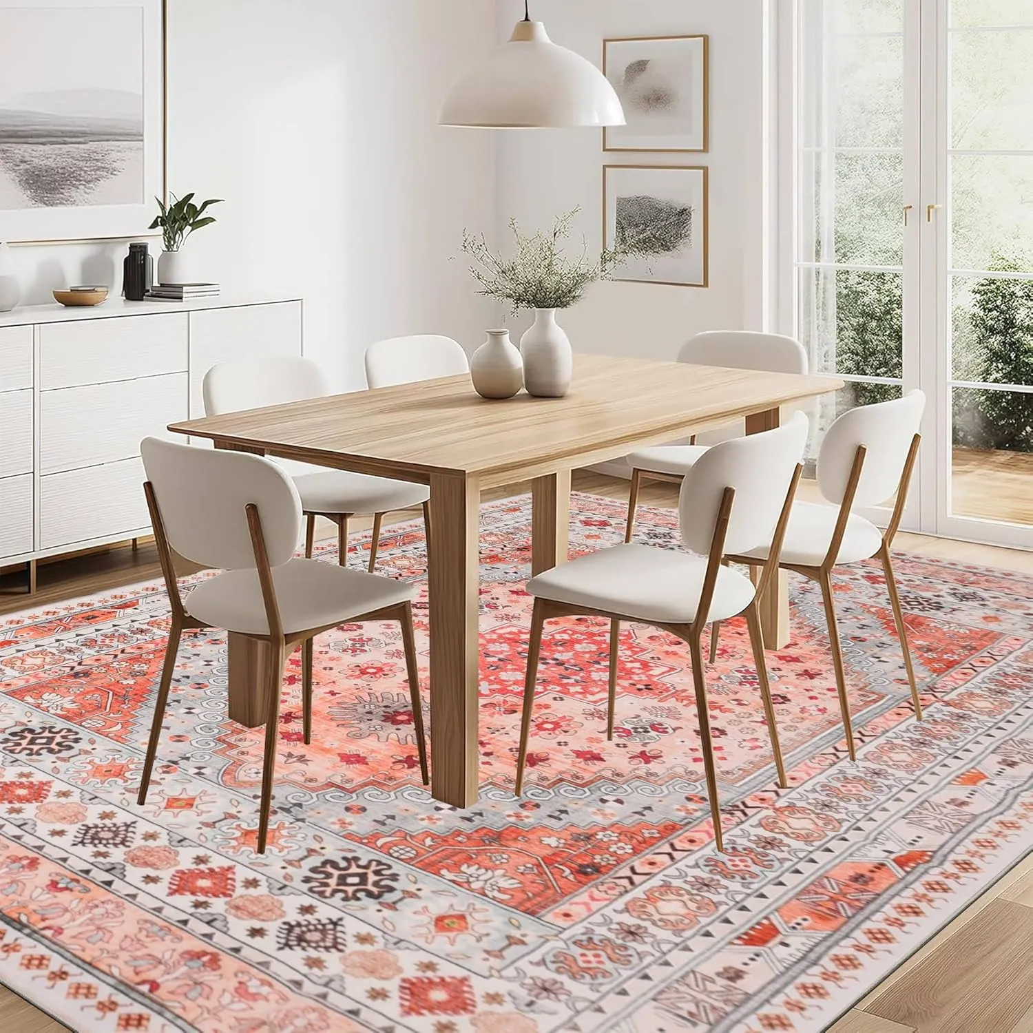 Heifgott Area Rug 200x300cm Carpet Anti-Slip Backing Rug Washable Rug Area Rug Stain Resistant Rugs for Living Room, Foldable Machine Washable Area Rug (Orange Jacinth)