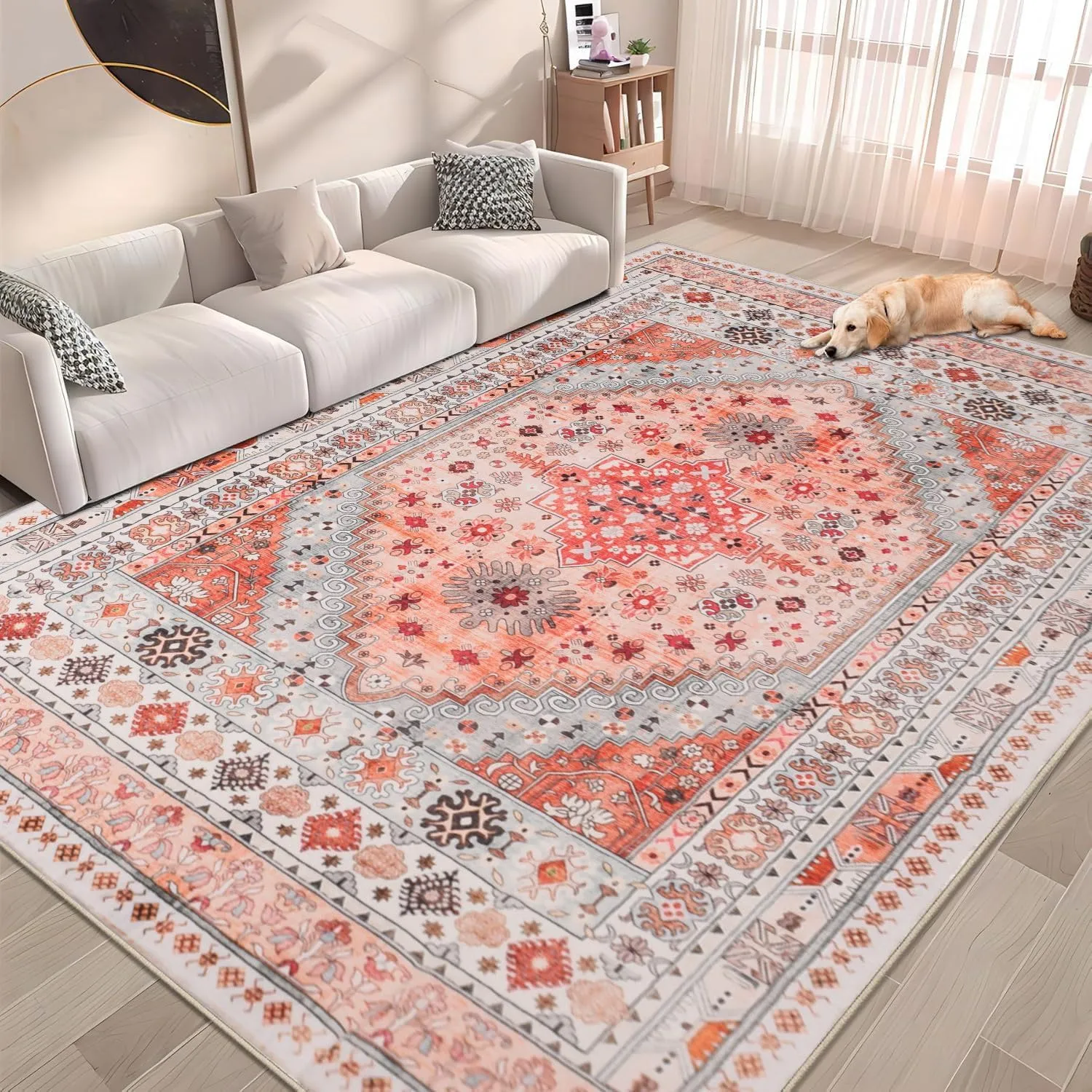 Heifgott Area Rug 200x300cm Carpet Anti-Slip Backing Rug Washable Rug Area Rug Stain Resistant Rugs for Living Room, Foldable Machine Washable Area Rug (Orange Jacinth)