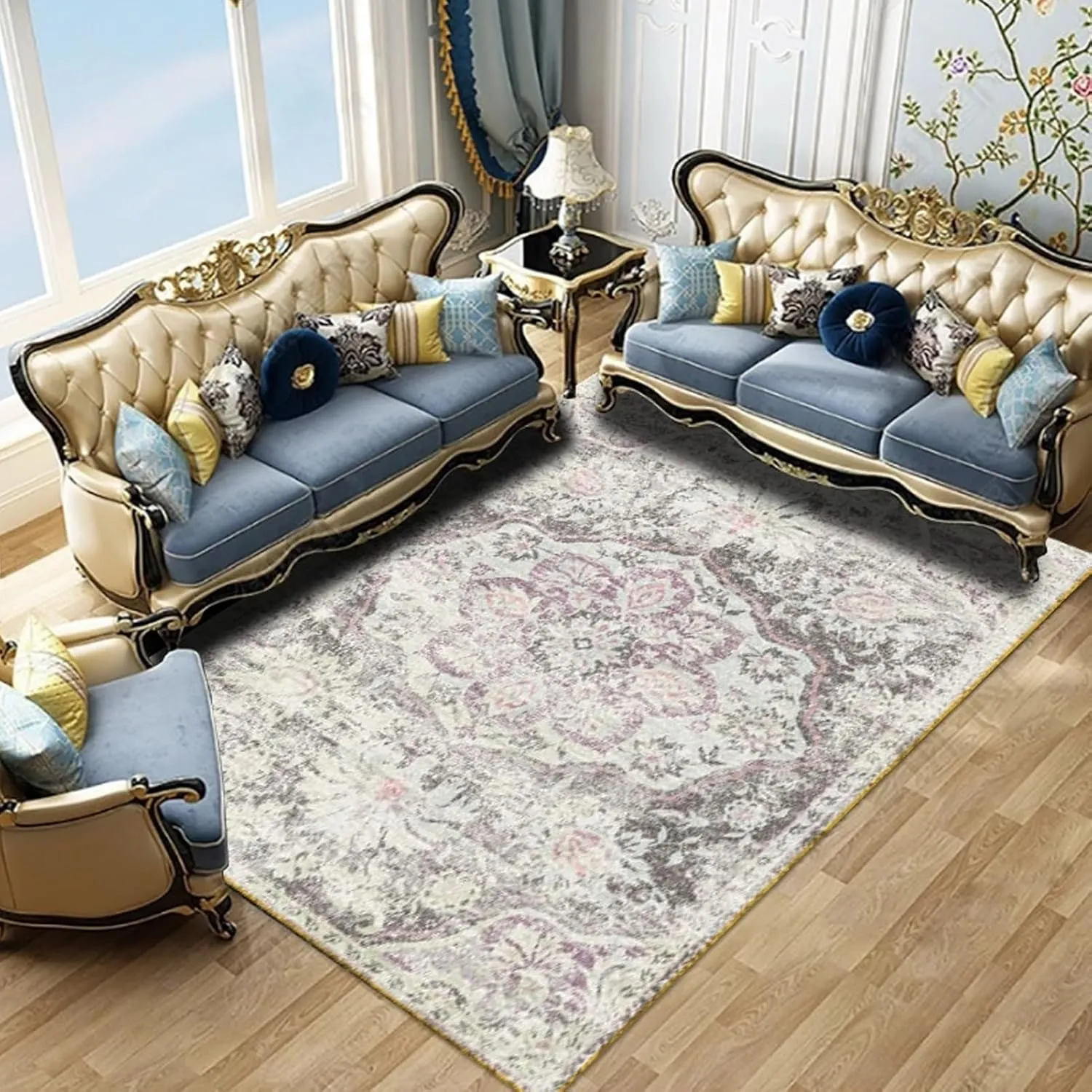 VAODO Bohemian Area Rug, 140 * 200cm Vintage Washable Rug, Non-Slip Non-Shedding Floor Carpet, for Living Room Bedroom Dining Room Indoor Home Decor, Style 3