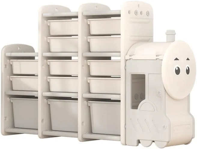 Kariys Children's Cartoon Small Train Storage Rack, Floor Finishing Cabinet, Removable Multi-Layer Large Capacity Toy Book Storage Rack