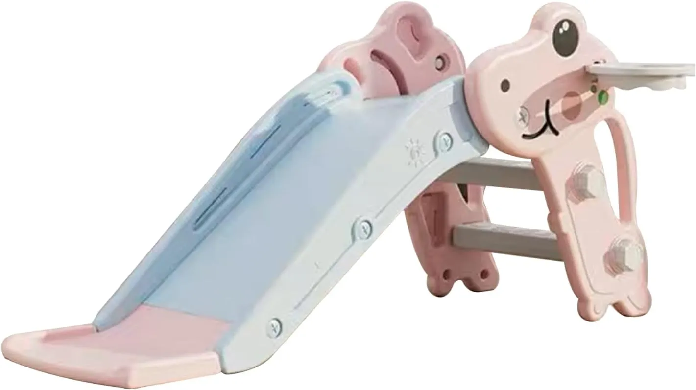 X IANGYU Slides for Kids 2 in 1 Foldable Freestanding Toddler Slide Playset for Indoor Outdoor Slipping Climber Exercise Toy Pink