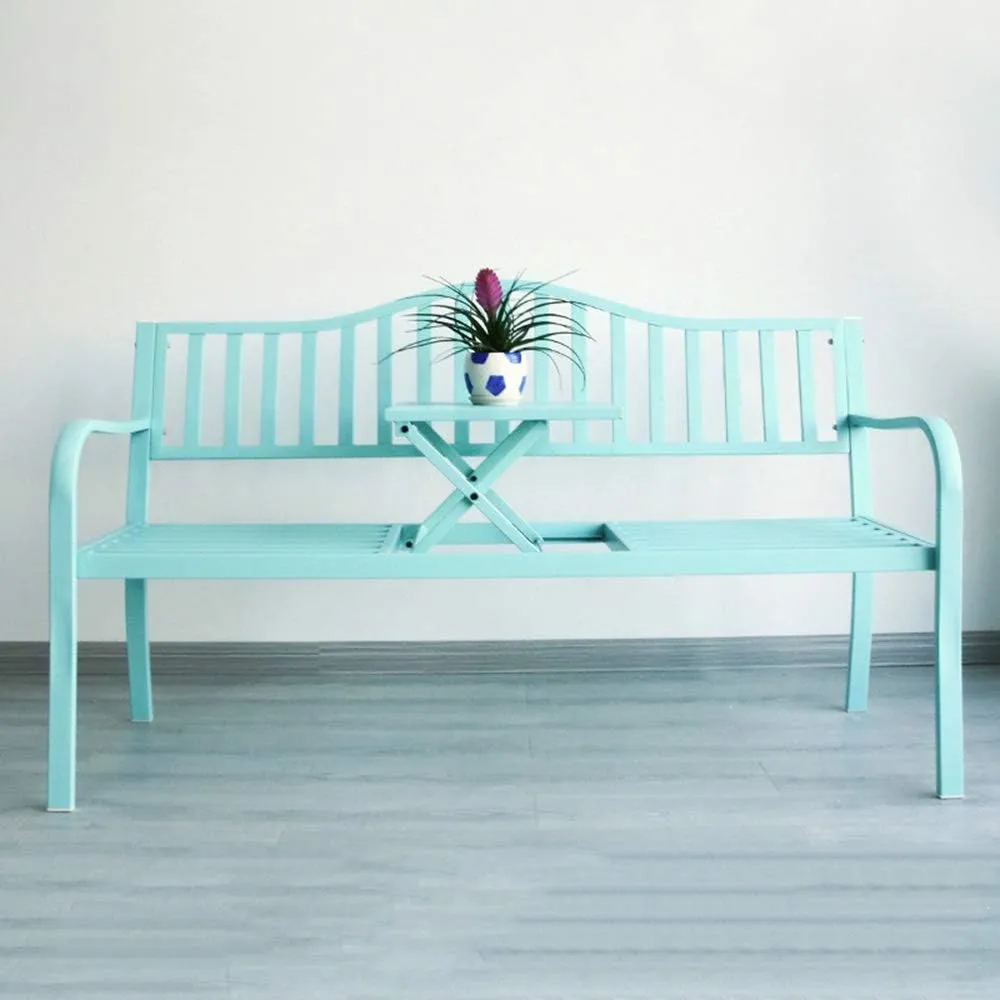 WRQwsry outdoor furniture 59 inch Terrace Garden Bench Park Yard, A Metal Bench with a Lifting Middle Table, Two-Seater cast Iron Steel Frame Chair with backrest and armrests, for Deck Garden Backyard