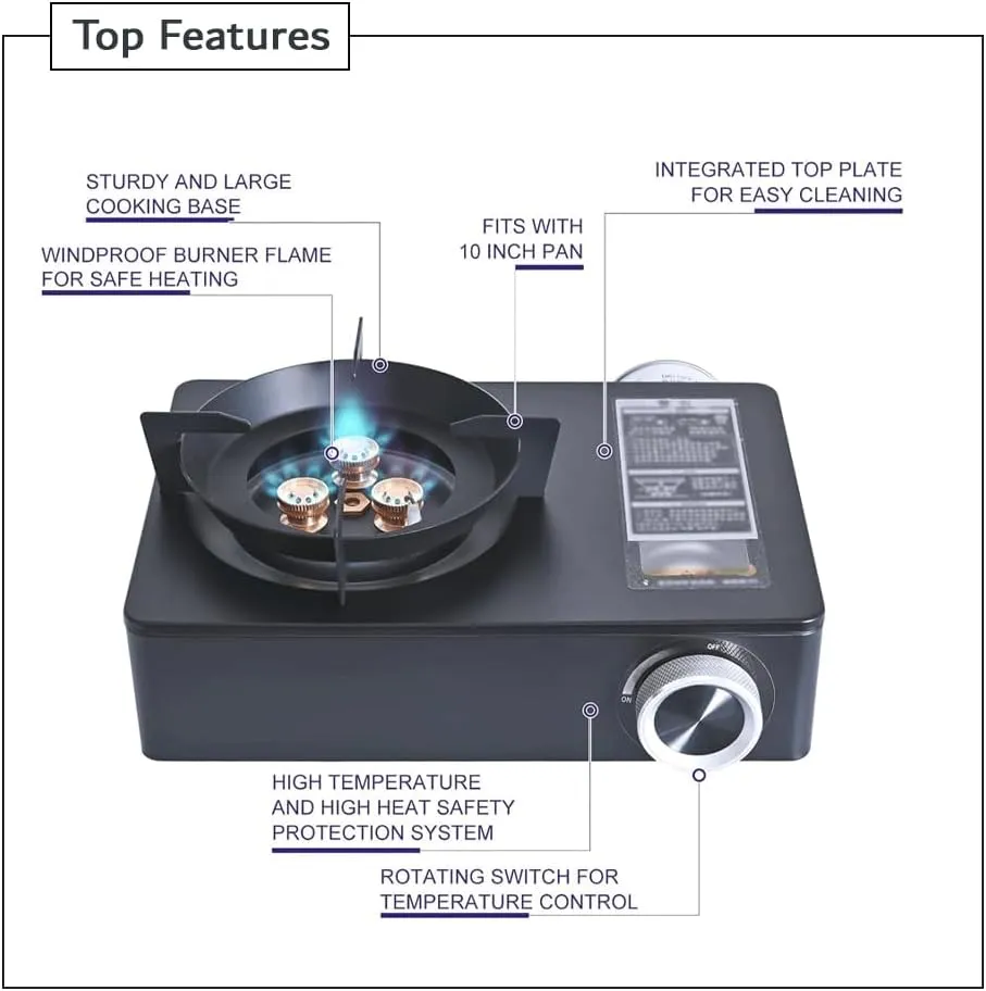 HEXAR Portable Camping Stove, Extra High Output, Single Burner Butane Stove Camping Accessories, Outdoor Windproof Camp Stove, Camping Cooking Grill, Propane Burner and Backpacking Essentials (White)