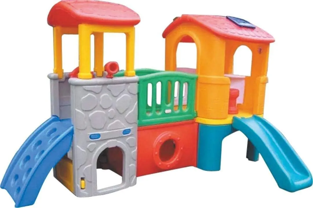 RBWTOYS Indoor/Outdoor Twin Tower Playhouse and Slide For Kids Activity rbwtoy16309. Multi Color play house size: 300x185x125cm.