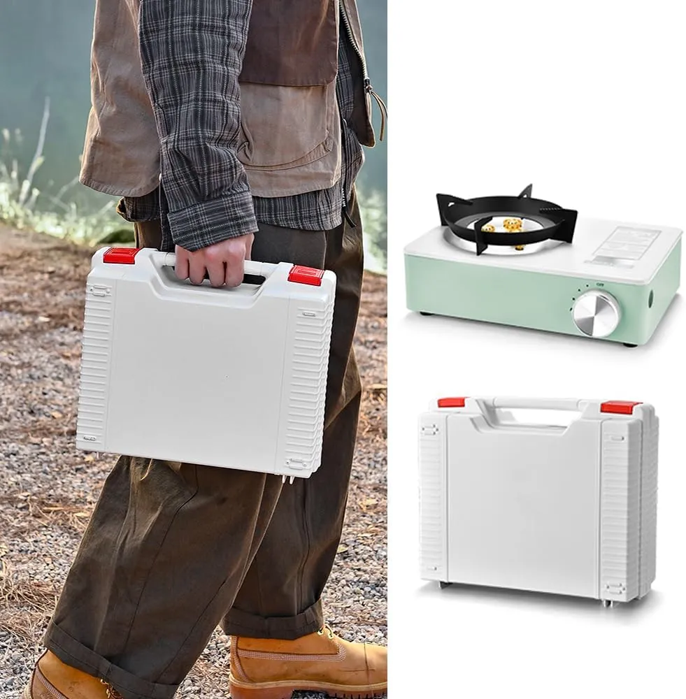 HEXAR Portable Camping Stove, Extra High Output, Single Burner Butane Stove Camping Accessories, Outdoor Windproof Camp Stove, Camping Cooking Grill, Propane Burner and Backpacking Essentials (White)