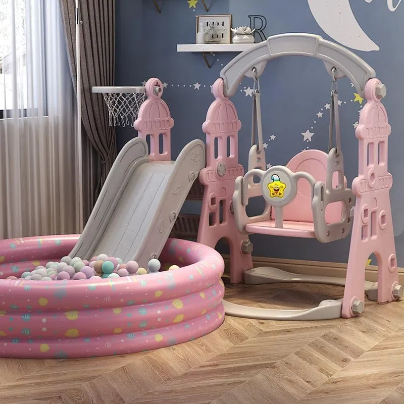 HAOWINS-PAN 3 In 1 Multifunctional Baby Indoor-outdoor Amusement Park Home with Ocean Ball Pool Slide Swing for Children 2-6 Years Old