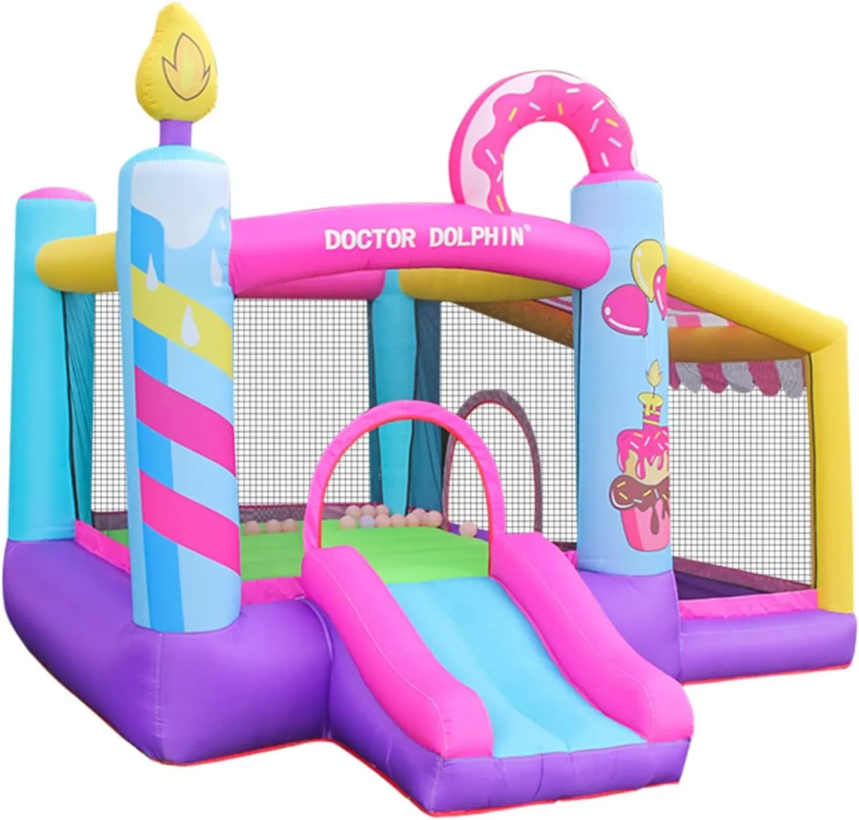 doctor dolphin Outdoor Indoor Bounce House, Inflatable Bouncy House for Kids with Blower,Jumping House Castle with Slide, Ball Pit