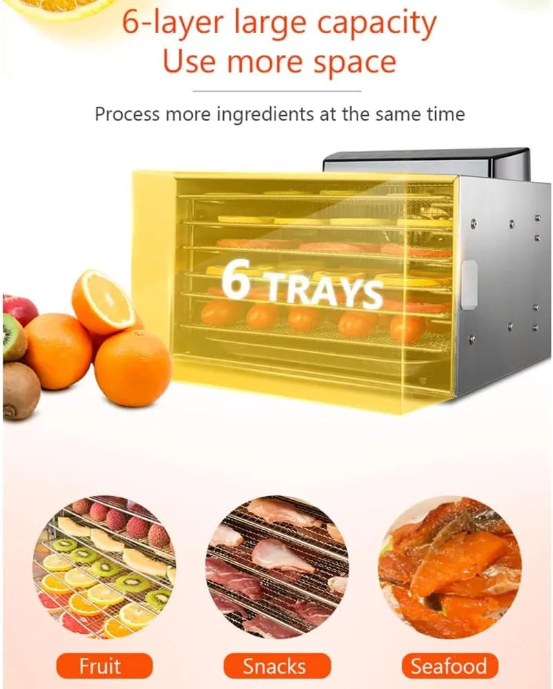 WESTN Food Dehydrator Machine, 6 Trays Freeze Dryer Machine for Family, 400W Digital Adjustable Timer and Temperature Control Dryer, Food-grade Stainless Steel for Meat Drying