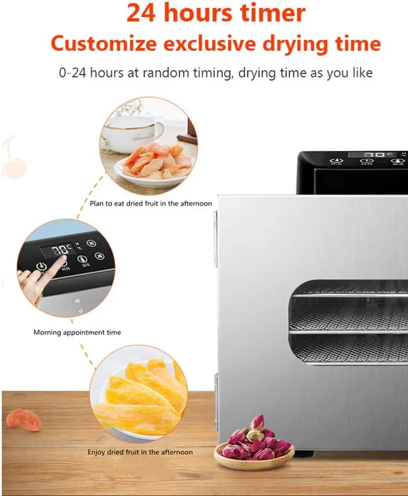 WESTN Food Dehydrator Machine, 6 Trays Freeze Dryer Machine for Family, 400W Digital Adjustable Timer and Temperature Control Dryer, Food-grade Stainless Steel for Meat Drying