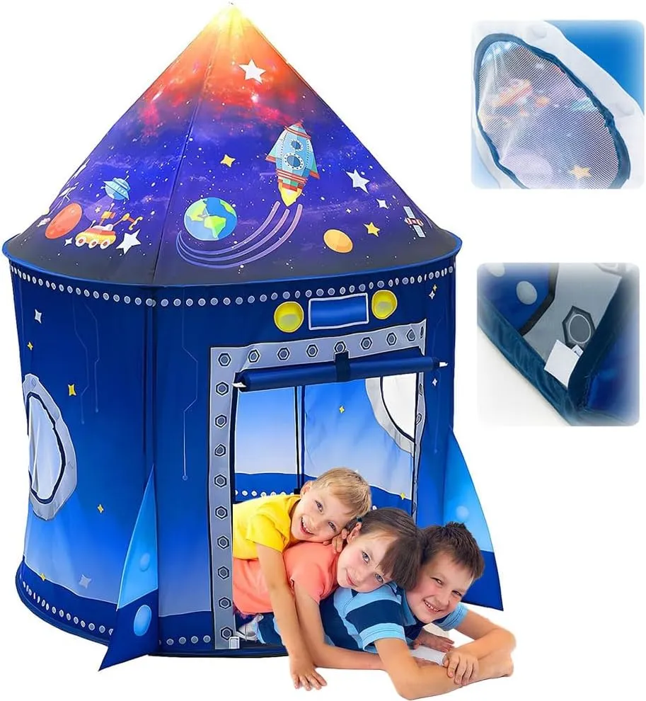 GraGra Kids Tent, Rocket Ship Play Tent, Pop Up Play Toy Tent for Kids, Astronaut Spaceship Space-Themed Pretend Playhouse, Indoor Large Space Playhouse Best Birthday Gift for Kids