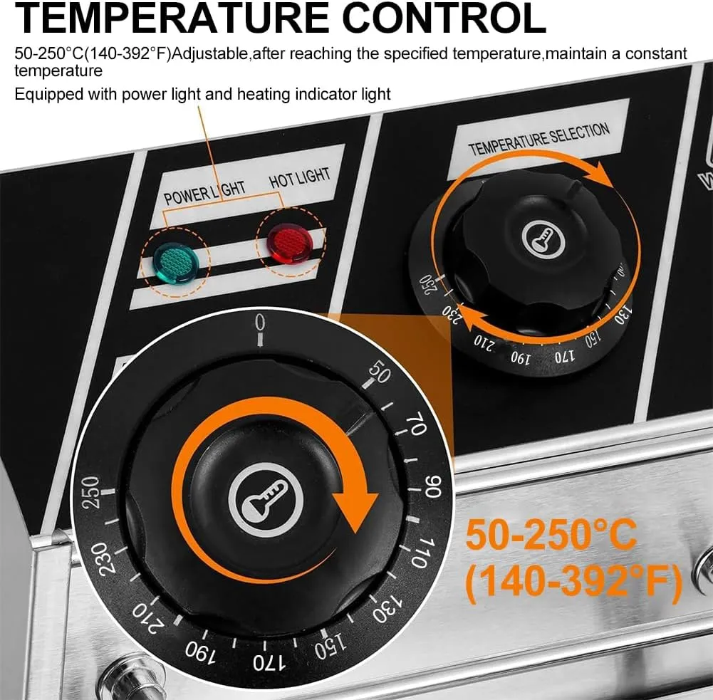 Jouystore Commercial Pasta Cooker, Noodle Cooking Machine, Restaurant Boiling Equipment with 6 Basket Stainless Steel Noodle Filter, 50-250℃ Temperature Adjustable