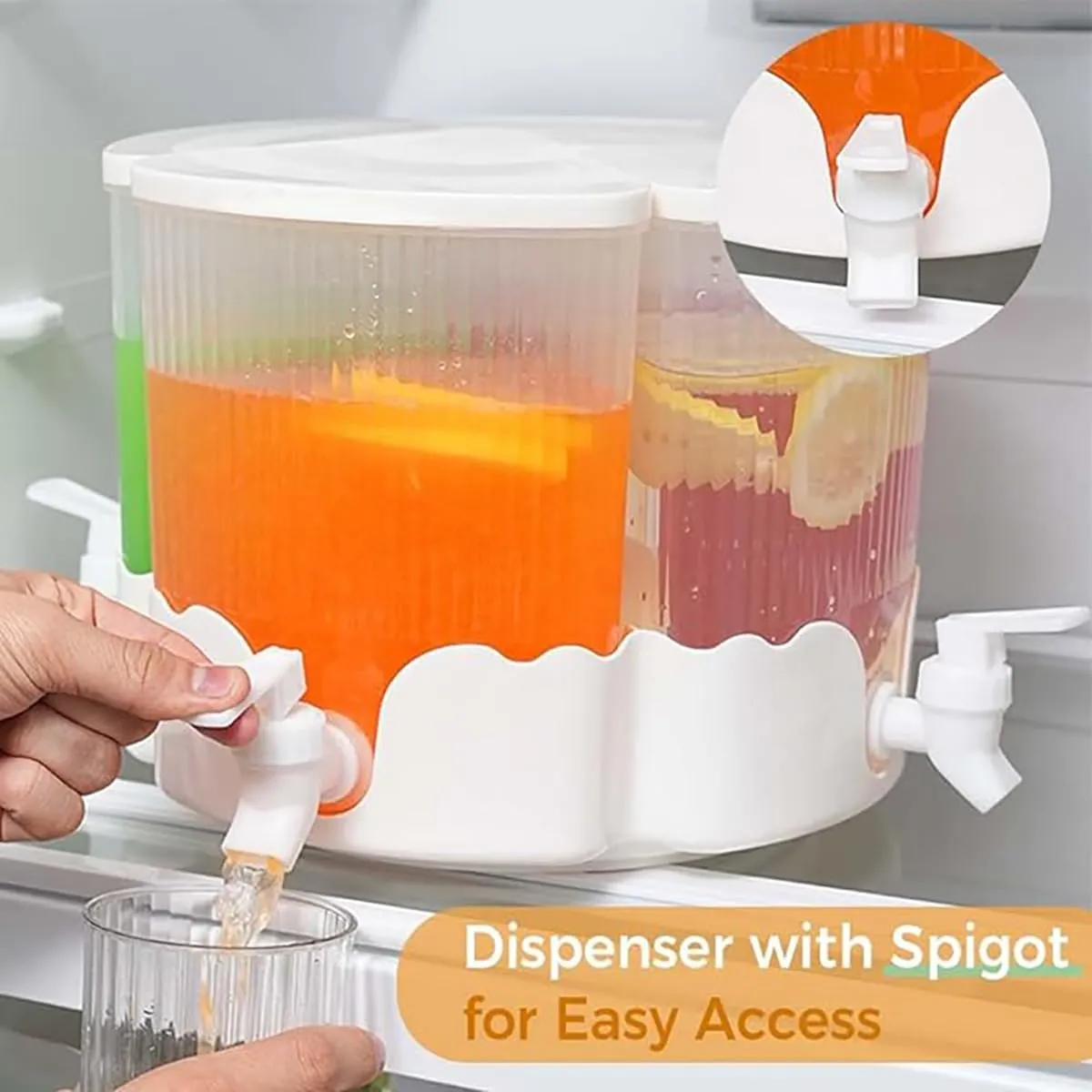 ALMEKAQUZ 360° Rotatable Beverage Dispenser for Fridge, 1.5 * 4 L Drink Dispenser with Spigot Iced Juice Water Container with Stand for Parties (White with Stand)