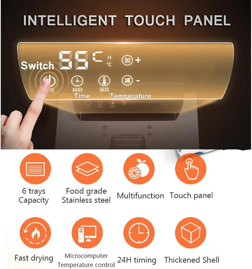 WESTN Food Dehydrator Machine, 6 Trays Freeze Dryer Machine for Family, 400W Digital Adjustable Timer and Temperature Control Dryer, Food-grade Stainless Steel for Meat Drying