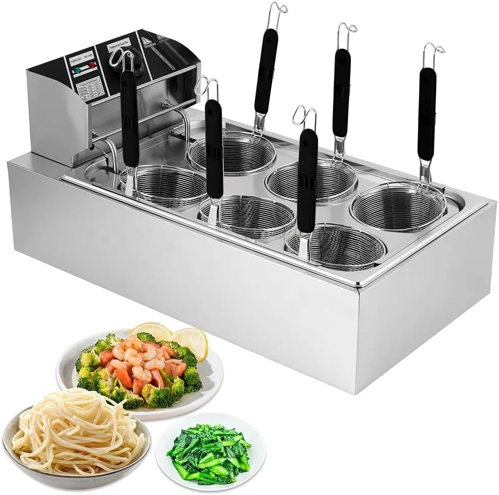 Jouystore Commercial Pasta Cooker, Noodle Cooking Machine, Restaurant Boiling Equipment with 6 Basket Stainless Steel Noodle Filter, 50-250℃ Temperature Adjustable