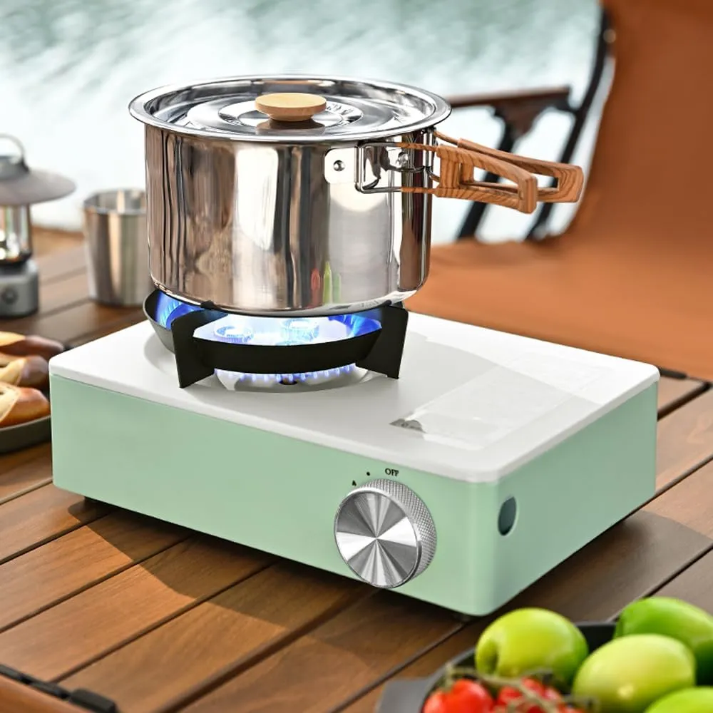 HEXAR Portable Camping Stove, Extra High Output, Single Burner Butane Stove Camping Accessories, Outdoor Windproof Camp Stove, Camping Cooking Grill, Propane Burner and Backpacking Essentials (White)