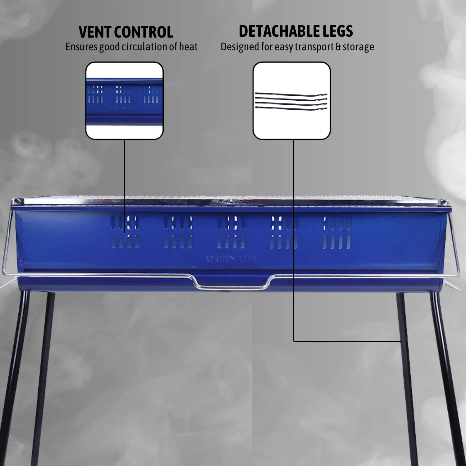 Procamp | MADE IN JAPAN | Charcoal Barbecue with Liftable Grill - Rust Resistant Portable BBQ Grill | Cooks for 5-7 Persons | Easy to Dismantle Grill for Outdoor Camping, Patio Cooking, BBQ Party