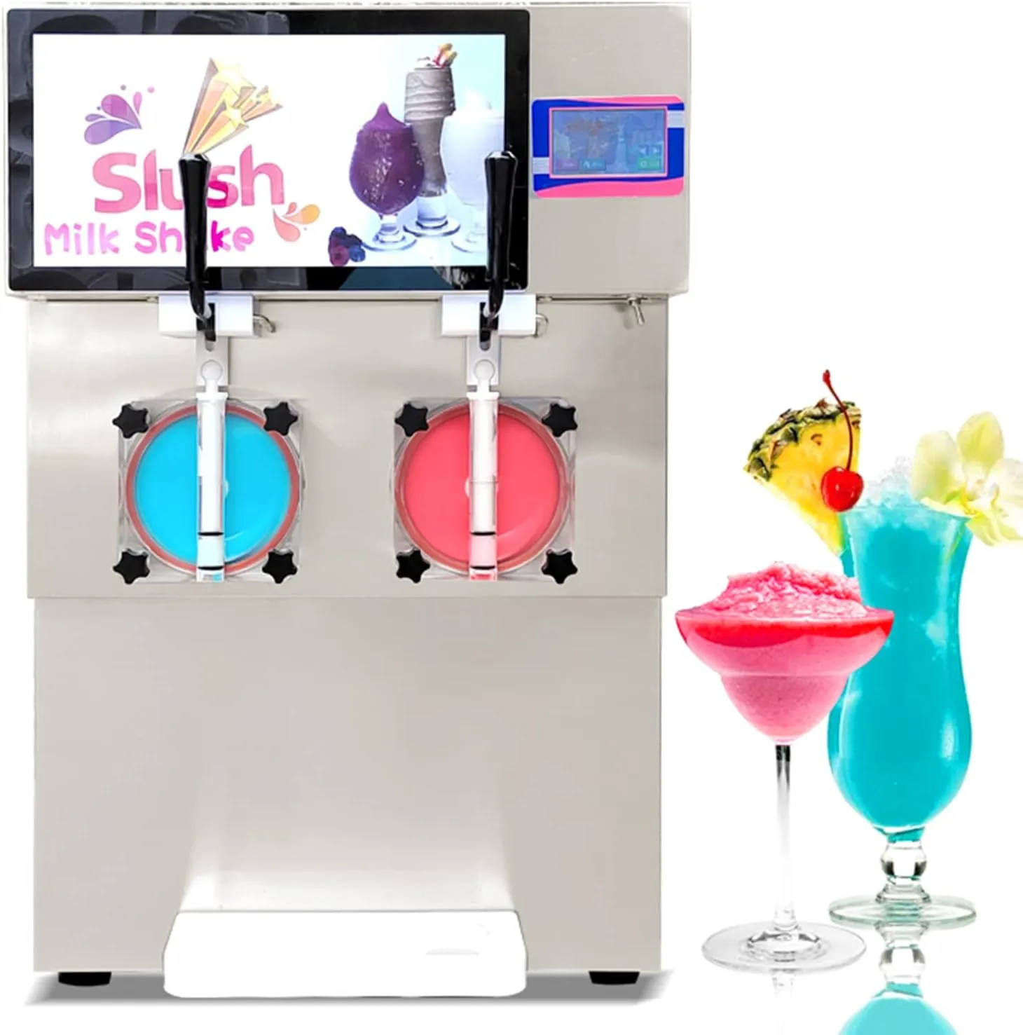 Kolice Commercial Margarita Slush Machine, Milkshake Machine, Frozen Cocktail Slush Machine, Ice Slush Freezer, Slushee Making Machine with 2X7L Hopper, 2x4L Clyinder