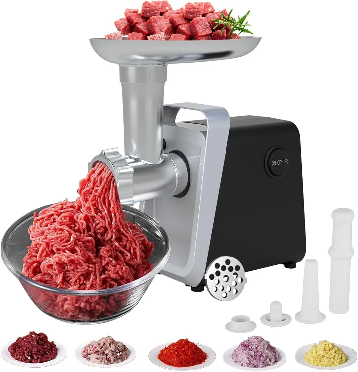 Electric Meat Grinder Sausage Machine Stainless Steel Food Grinder with 2 Cutting Plates Sausage Stuffer Tube & Kubbe Kit, 400W Food Mincer for Sausages Meat Vegetable Fruit Chopper for Home Kitchen