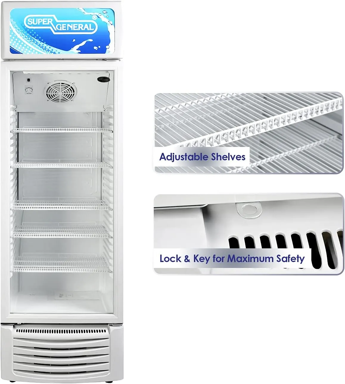 Super General 450 Liter Gross Single-Door Chiller, Upright Beverage-Showcase, Energy-saving, low-noise, White, SGSC-455-N, 66 x 57 x 210 cm, 1 Year Warranty
