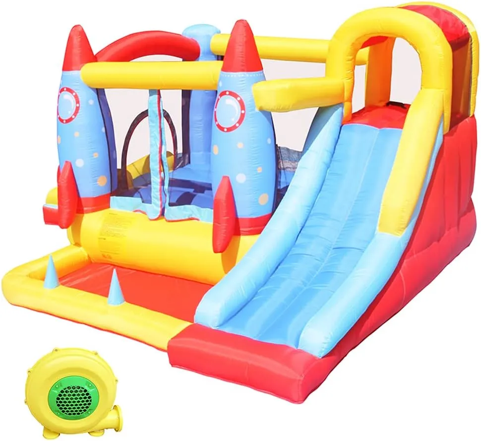 Doctor Dolphin Inflatable Rocket Bounce House with Blower,Inflatable Bouncy House for Kids Outdoor,Toddle Jumping Bounce House with Slide for Backyard Party