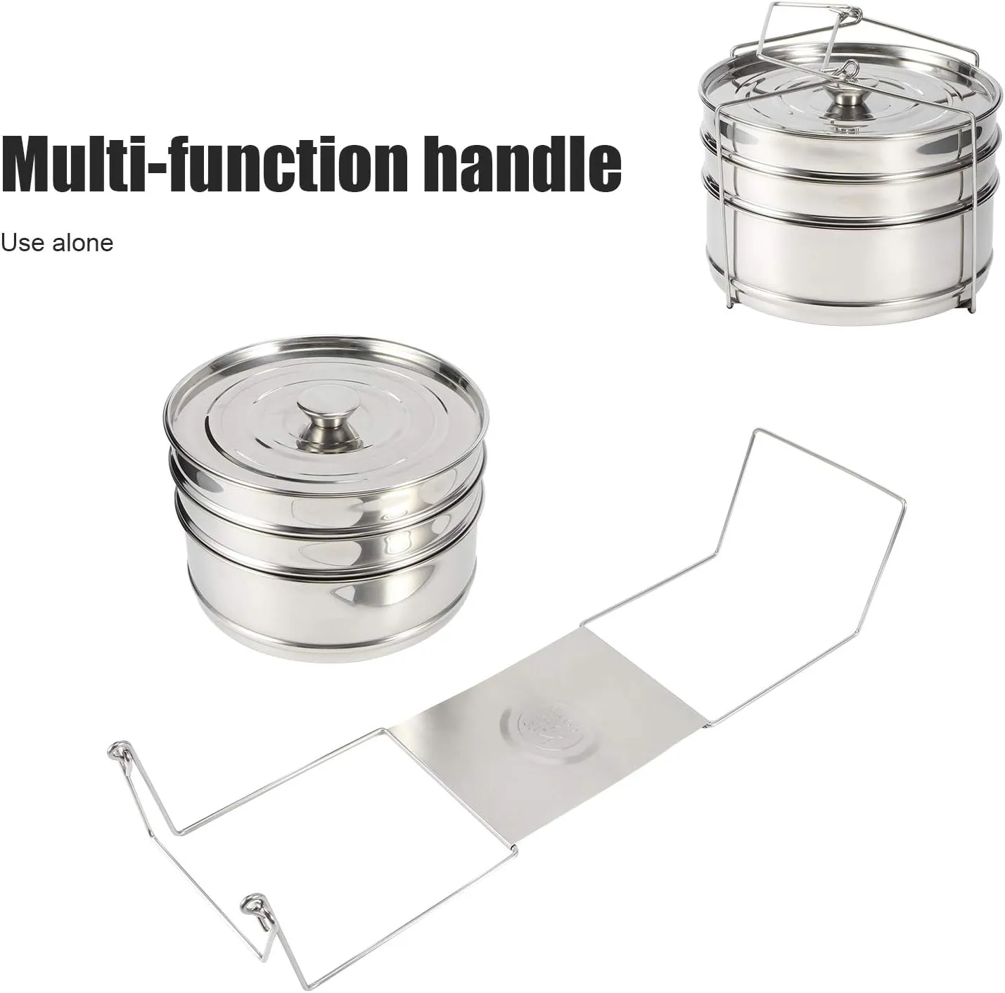 KOSDFOGE Stackable Steamer Insert Pans, 3 Tier Stainless Steel Steamer Cooker Pot Set Cook Food Pressure Pot Accessories, Great for Steaming Rice, Vegetables, Meat, Fish or Soup.