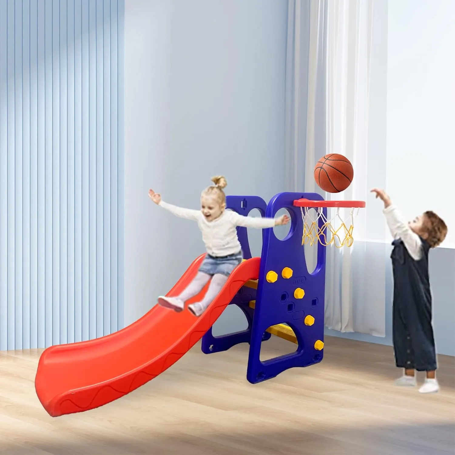 X IANGYU Slide Play set Indoor Outdoor Playground Toy with Basketball Hoops Activity Center in Backyard -Multi color (Medium 2 in 1)