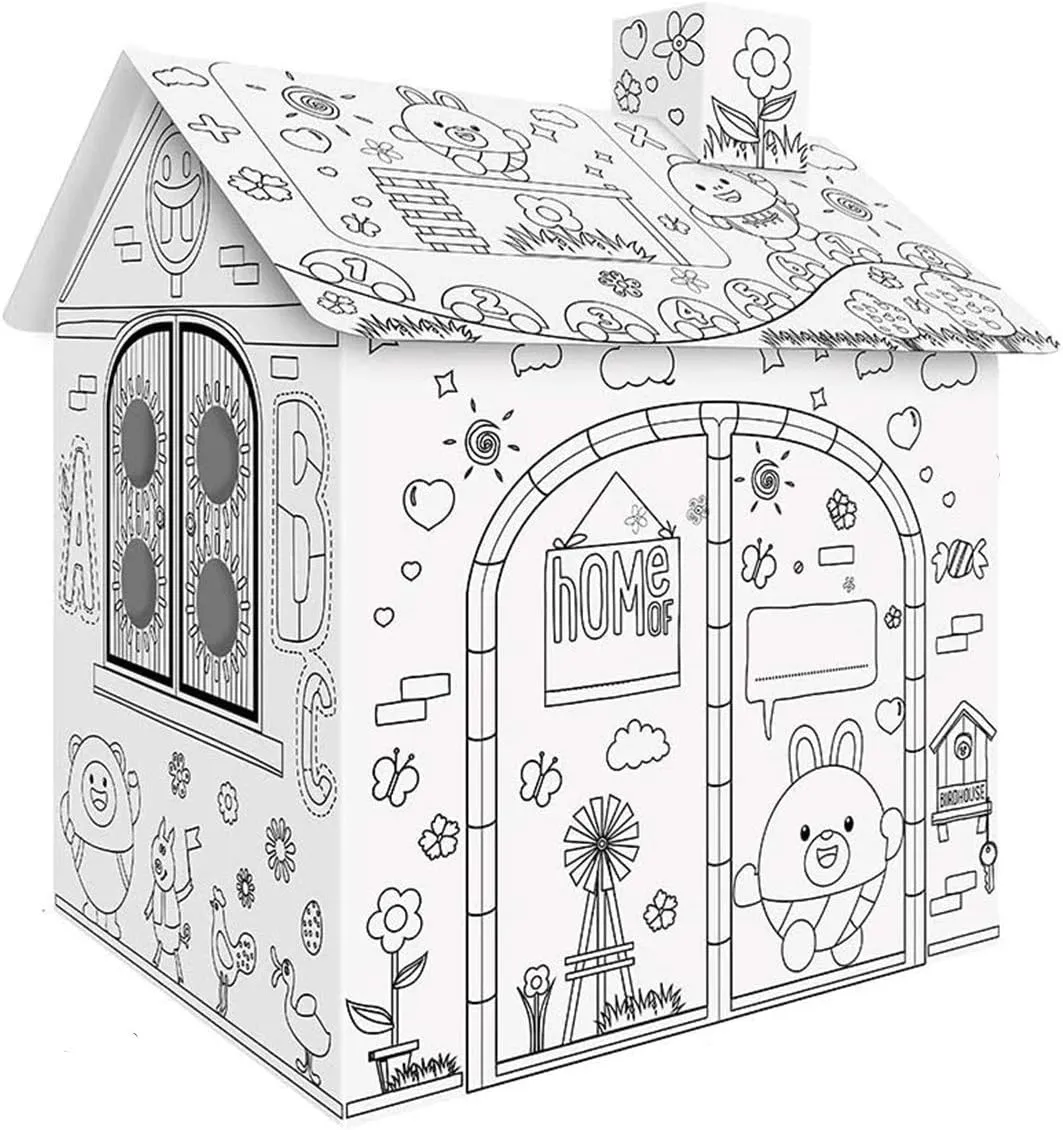 LELE DIY Large Cardboard Coloring Creative Crafts Play House Assemble Toy for Kids