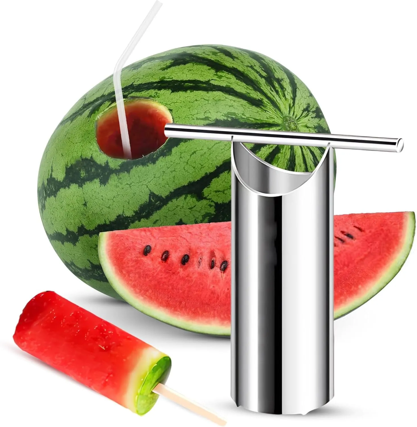 NALACAL Watermelon Cutter Slicer, Stainless Steel Watermelon Cutter - Easy To Juice- Watermelon Puncher with Round-Shape Slice - Creative Melon Opener - Making Juicing Accessories