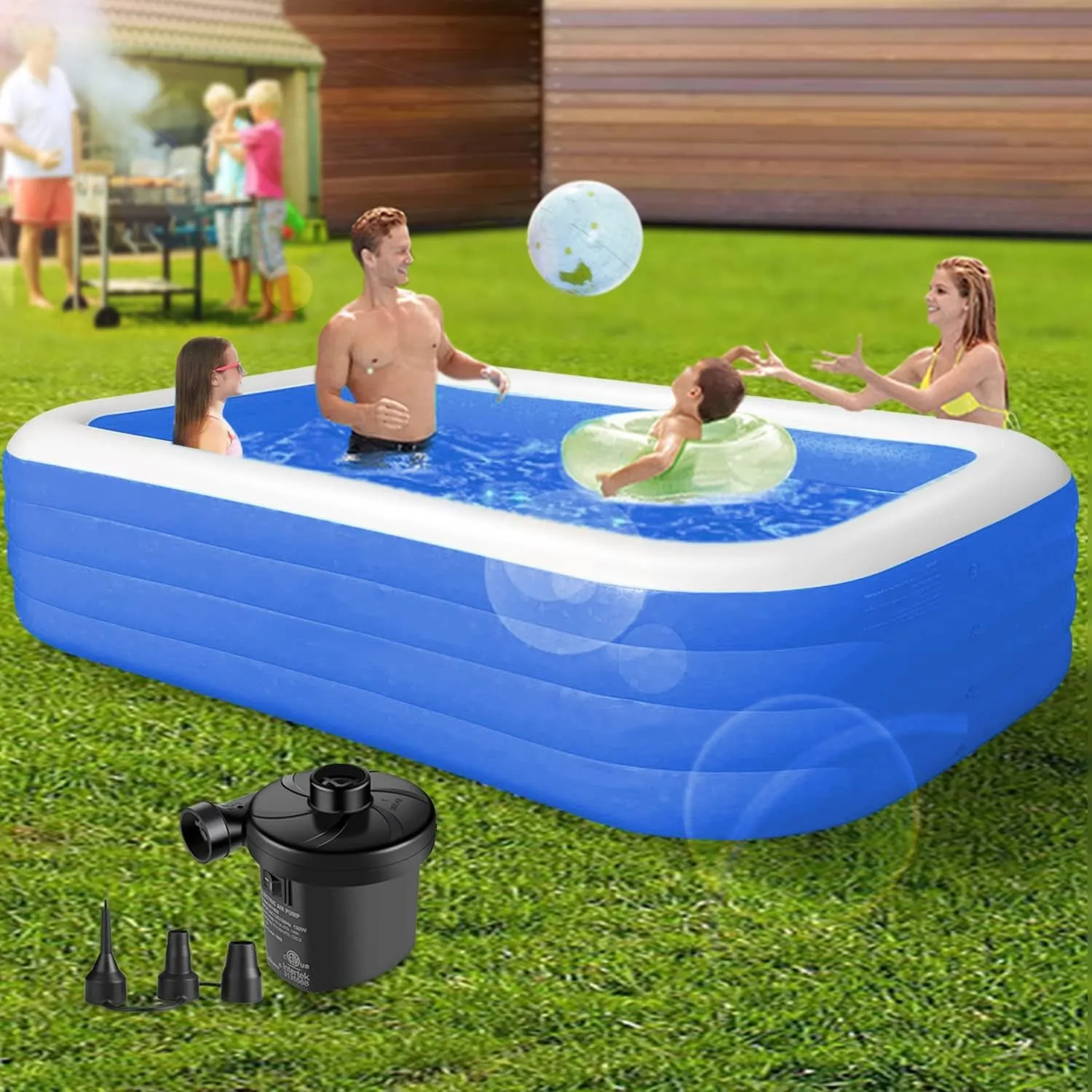 SKADE 4 Layer Thickened Inflatable Swimming Pools for Kids and Adults,260CM Large Above Ground Pool Oversized Family Blow Up Pool,Inflatable Kids Pool with Air Pump for Backyard,Water Party (Large)