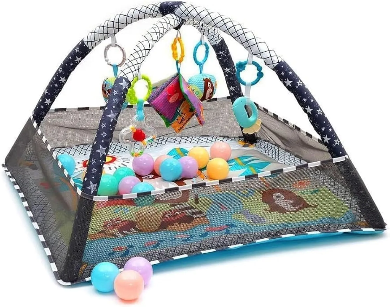 UNITRAIN Baby Play Mat & Gym for Infants Boys & Girls - Tummy Time Baby Activity Center & Entertainer with Hanging Toys - Soft Playpen with Balls - Foldable Play Gym - Baby Essential Stuff for Newborn