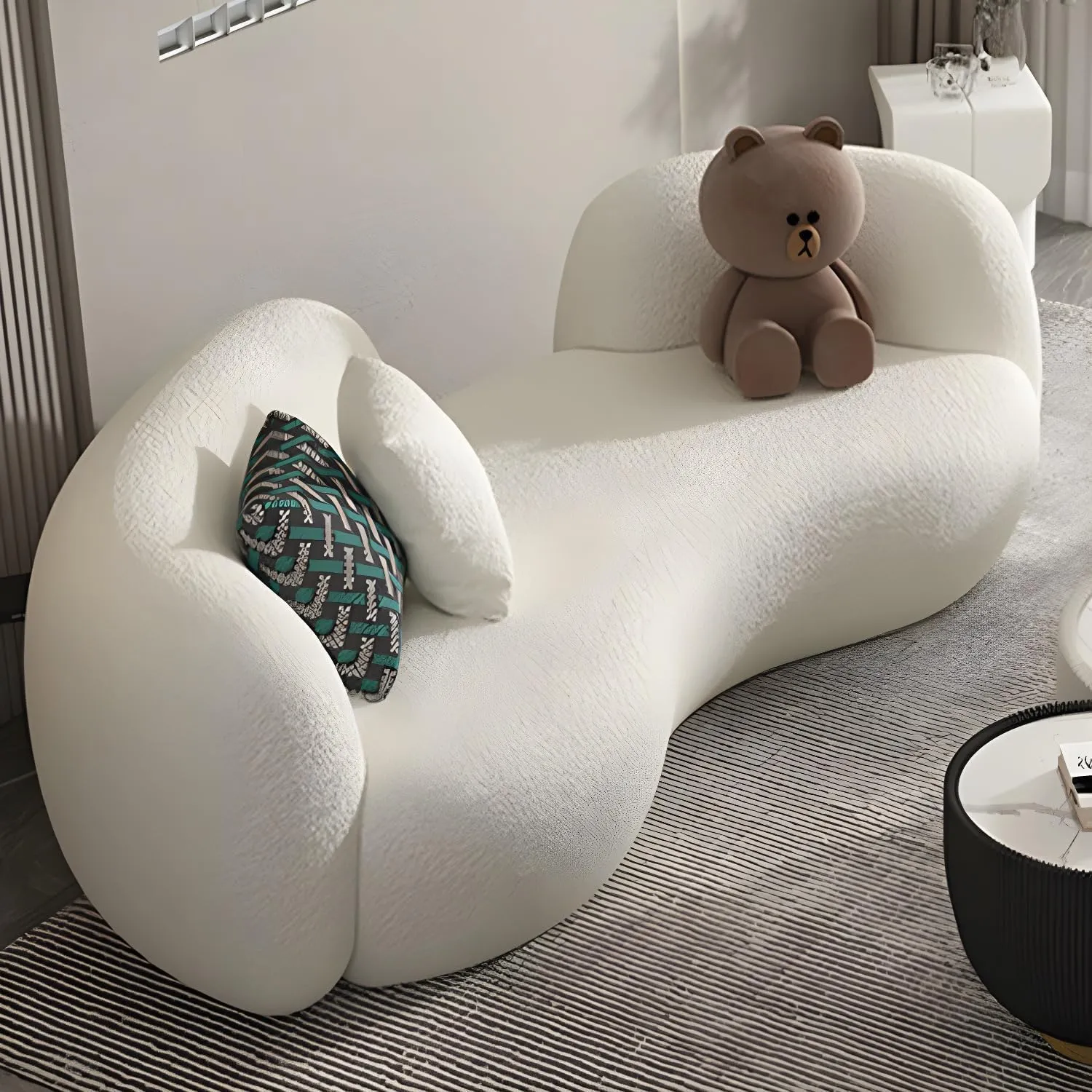 Poppins Home Modern Boucle Sofa Set with Sherpa Chair, Arabic-Inspired