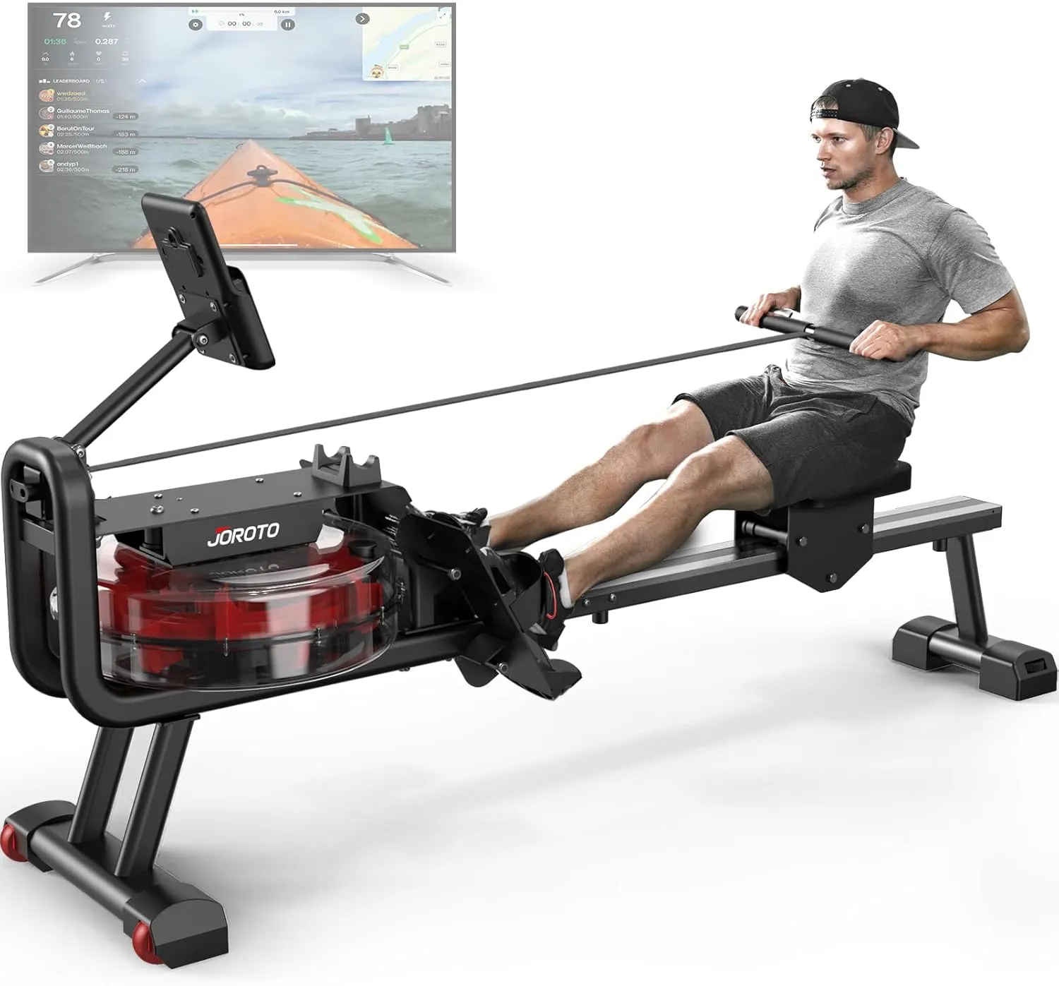 JOROTO Rowing Machine for Home Use, Water Rowing Machine, Foldable Exercise Machine, 300lbs Weight Capacity Rower Machine with Bluetooth Function, iPad Holder