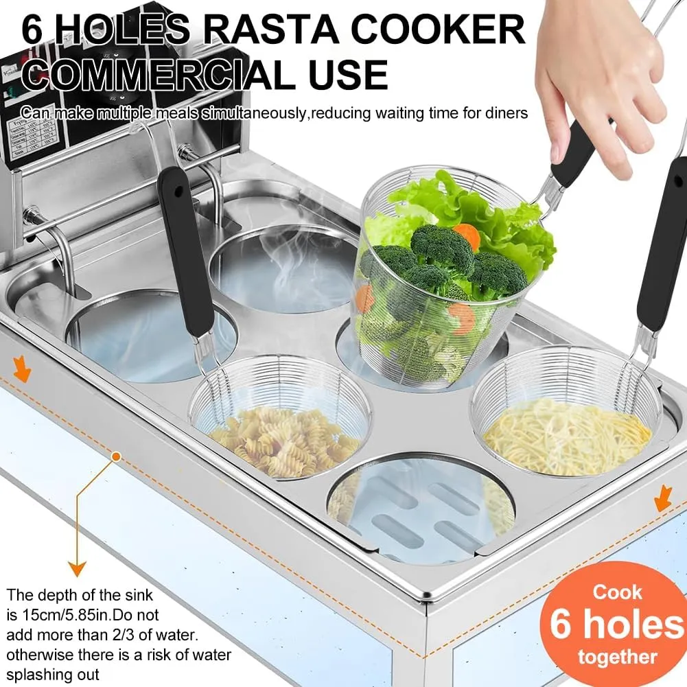 Jouystore Commercial Pasta Cooker, Noodle Cooking Machine, Restaurant Boiling Equipment with 6 Basket Stainless Steel Noodle Filter, 50-250℃ Temperature Adjustable