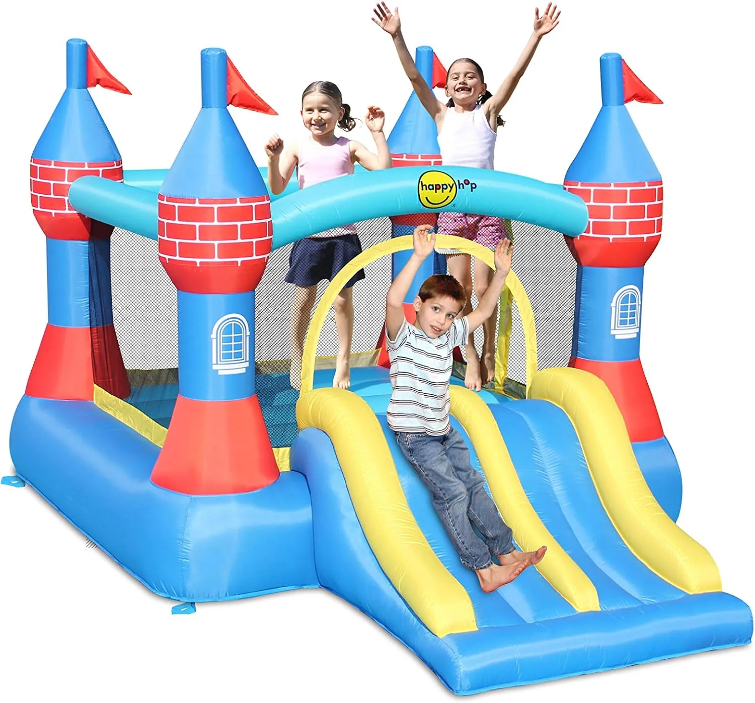 Happy Hop Castle Bouncer With Double Slide, Inflatable Bouncer With Slide, 370X265X220Cm
