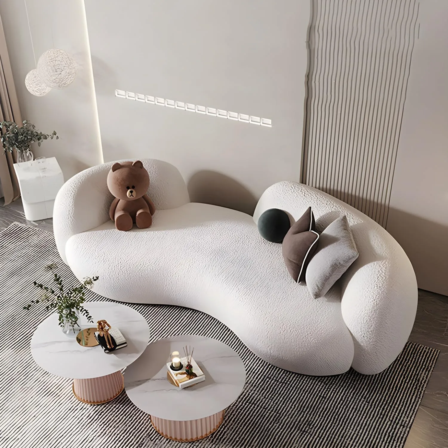 Poppins Home Modern Boucle Sofa Set with Sherpa Chair, Arabic-Inspired