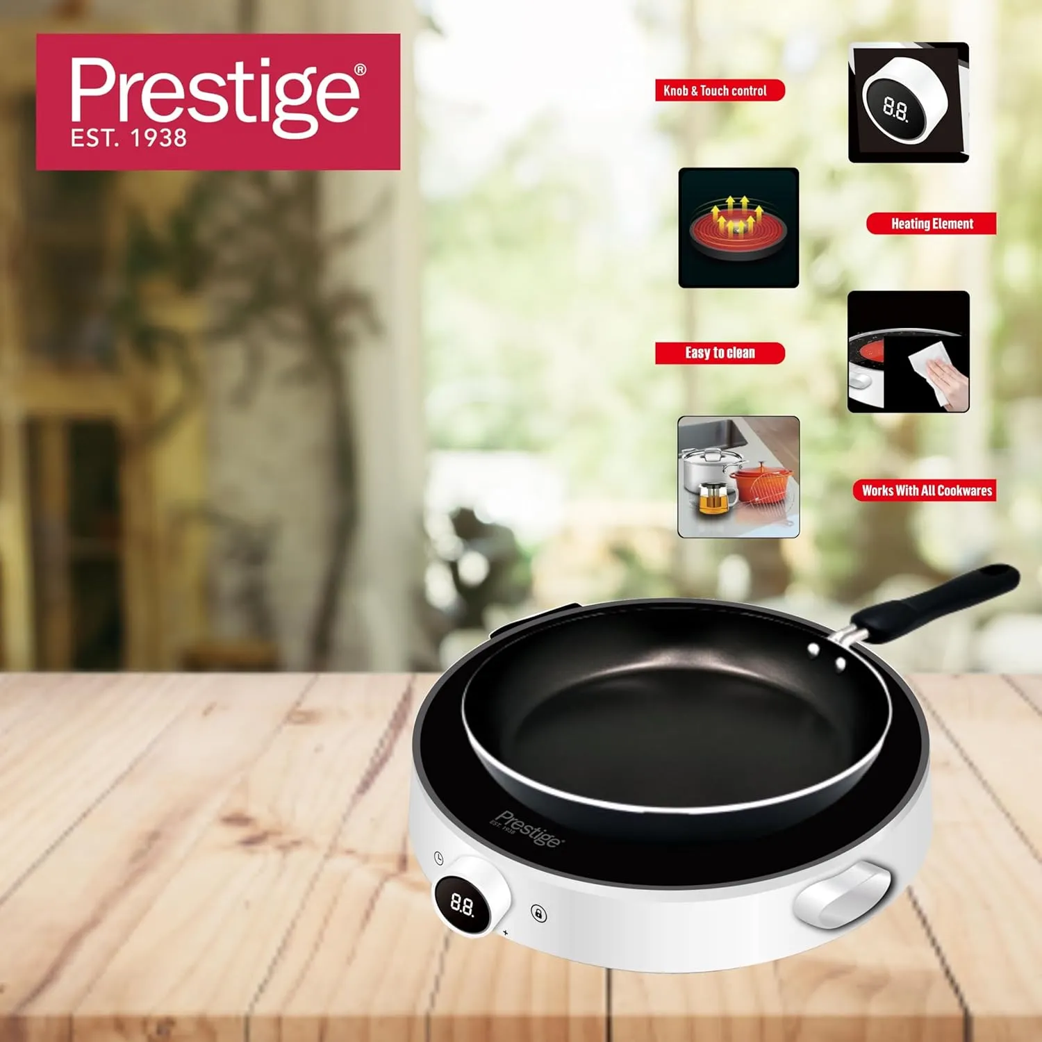 Prestige Infrared Cooker 2000W | Touch and Knob control Induction Cooker with Over Heat Protection | Induction Cook Top PR81537