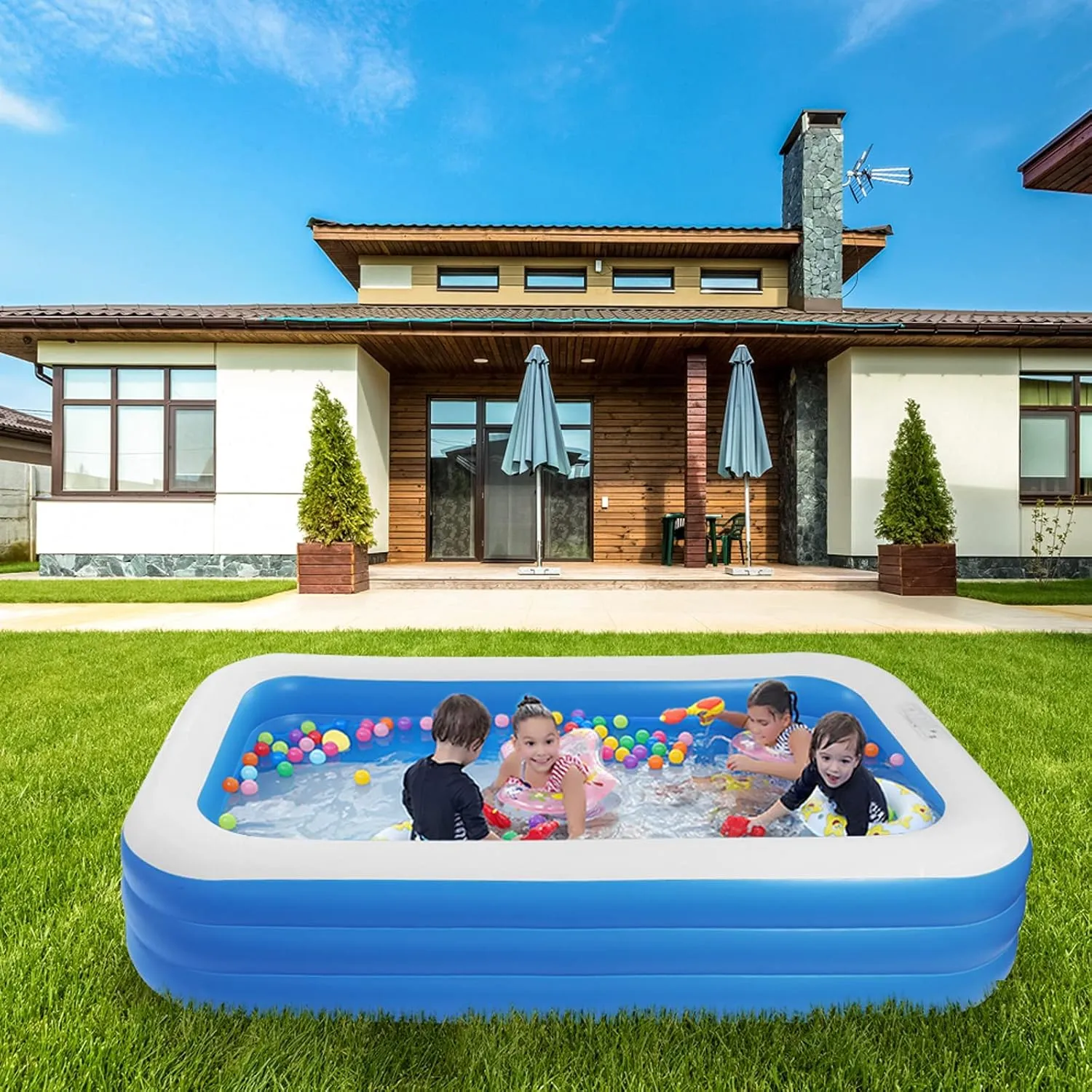 HEXAR® Inflatable Swimming Pool Kiddie Pool Large Size Blow Up Swimming Pool for Family Adults Kids Toddler Giant Rectangle Lounge Blowup Pool for Indoor Outdoor Backyard Ground (180 X 140 X 60 CM)