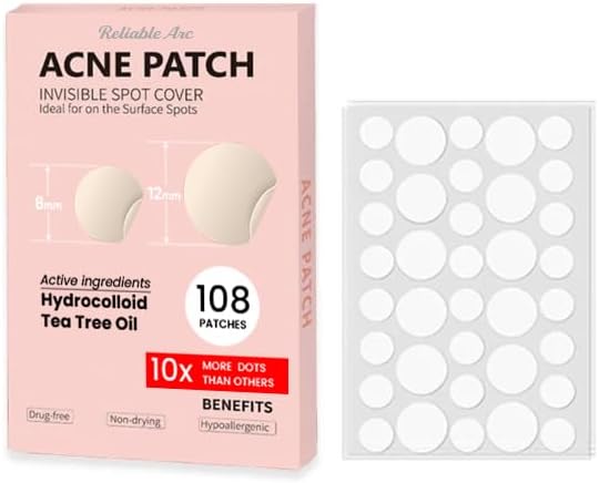 reliable arc 108 pcs hydrocolloiod pimple patches with tree tea oil acne dots / pimple / zit patches for face skin care gift set (packaging may vary)