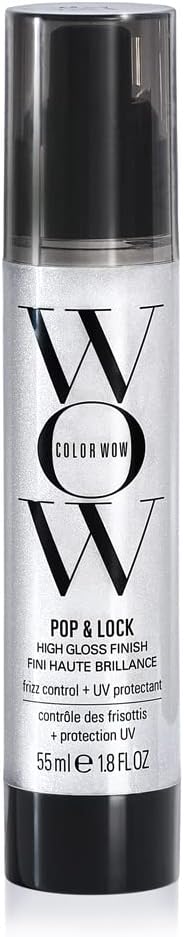 color wow pop + lock frizz control + glossing serum – anti frizz serum with heat protection; seals split ends; moisturises; silkens and shines dull, dehydrated hair