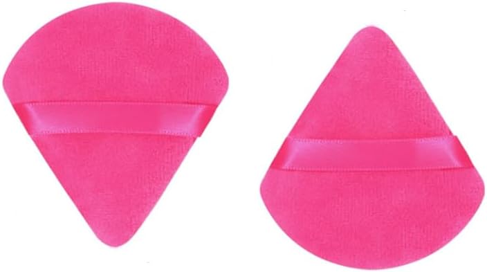 alephio 2pcs triangle powder puff for face powder soft velour makeup puff for loose powder mineral powder makeup sponge foundation blender wet and dry use setting makeup too (rose red)