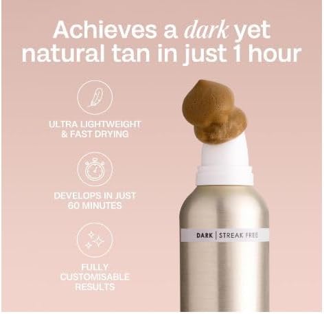 bali body 1 hour express self tan dark, quick drying tanning foam, streak free customizable tanner, vegan & cruelty free (225 ml/7.61 fl oz)