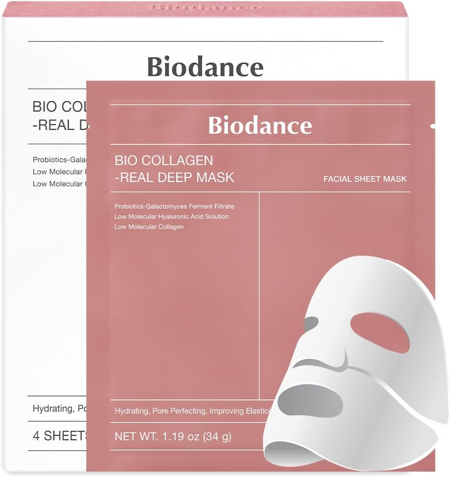 biodance bio collagen real deep mask, hydrating overnight mask, pore minimizing, elasticity improvement, 34g x4ea