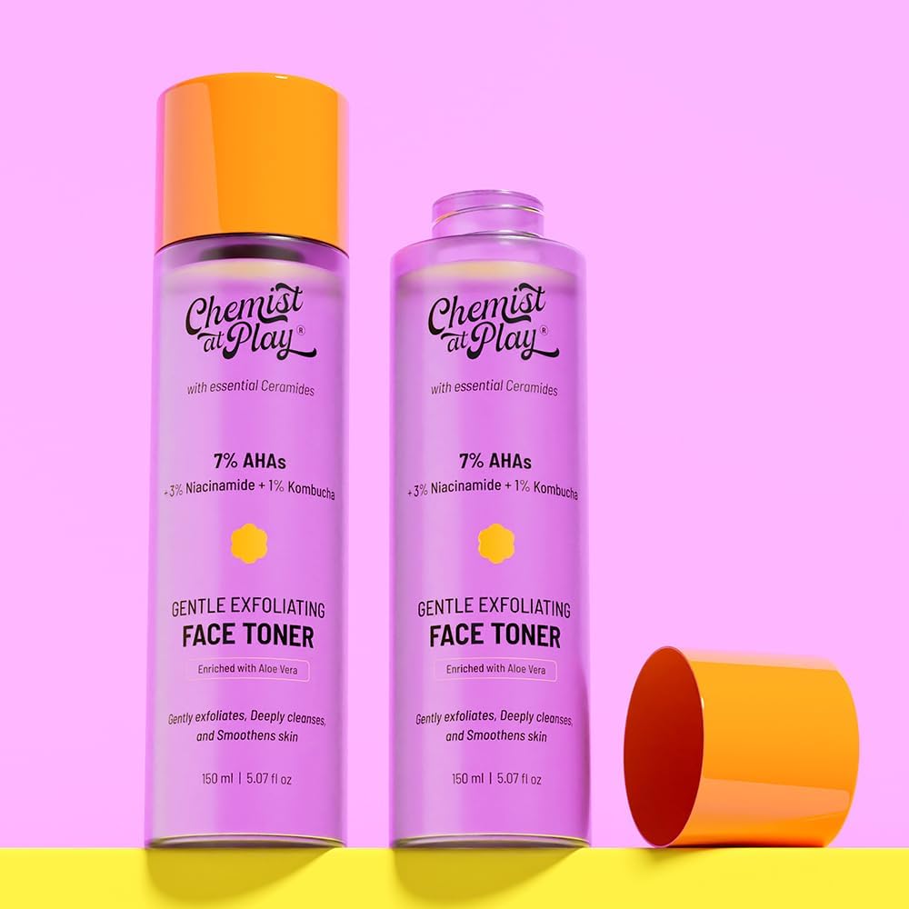 chemist at play glycolic acid face toner for gentle exfoliation & skin hydration | formulated with 7% aha, 3% niacinamide & 1% kombucha | 150ml