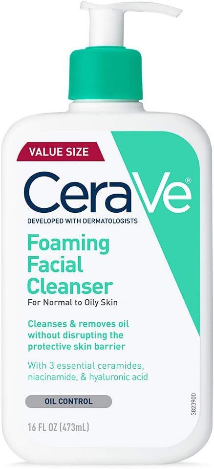 cerave cerave foaming facial cleanser | makeup remover and daily face wash for oily skin, 473 ml