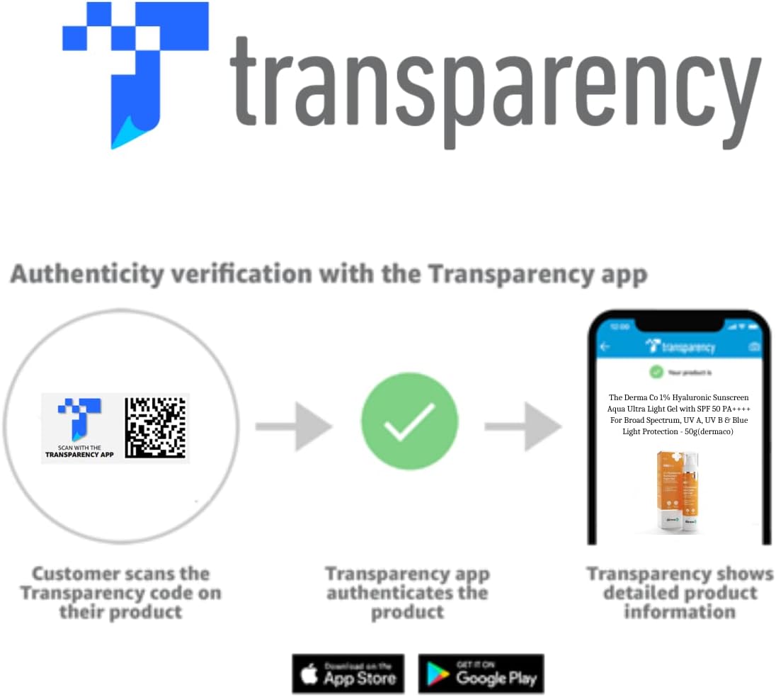 the derma co hyaluronic sunscreen aqua ultra light gel with spf 50 pa++++ for broad spectrum, uv a, uv b & blue light protection for oily skin 50g(dermaco), pack of 1