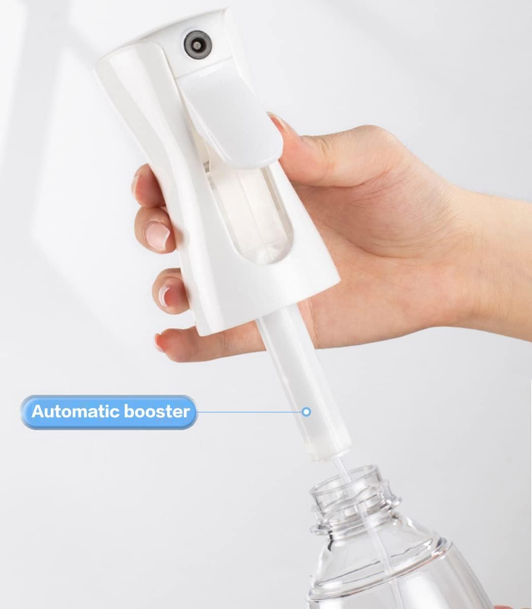 ecvv continuous spray bottle plastic empty hair mist sprayer ultra fine water mister for hairstyling cleaning salons plants pet care (300ml, transparent white)